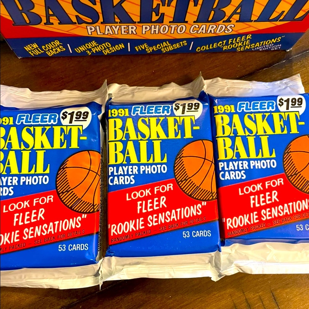 3 Jumbo Fat packs of unopened 1991 Fleer NBA